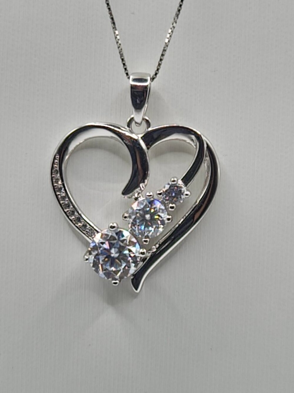 .925 Silver 18" Moissanite Heart Necklace